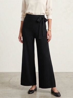 By Anthropologie Linette Merino Wool Blend Cropped Knit Palazzo Pants Black Noir